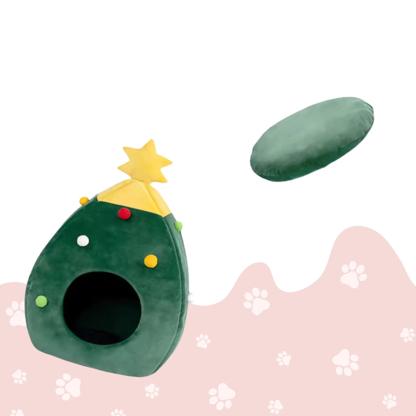 Coussin amovible grotte chat sapin Noël, panier facile à nettoyer